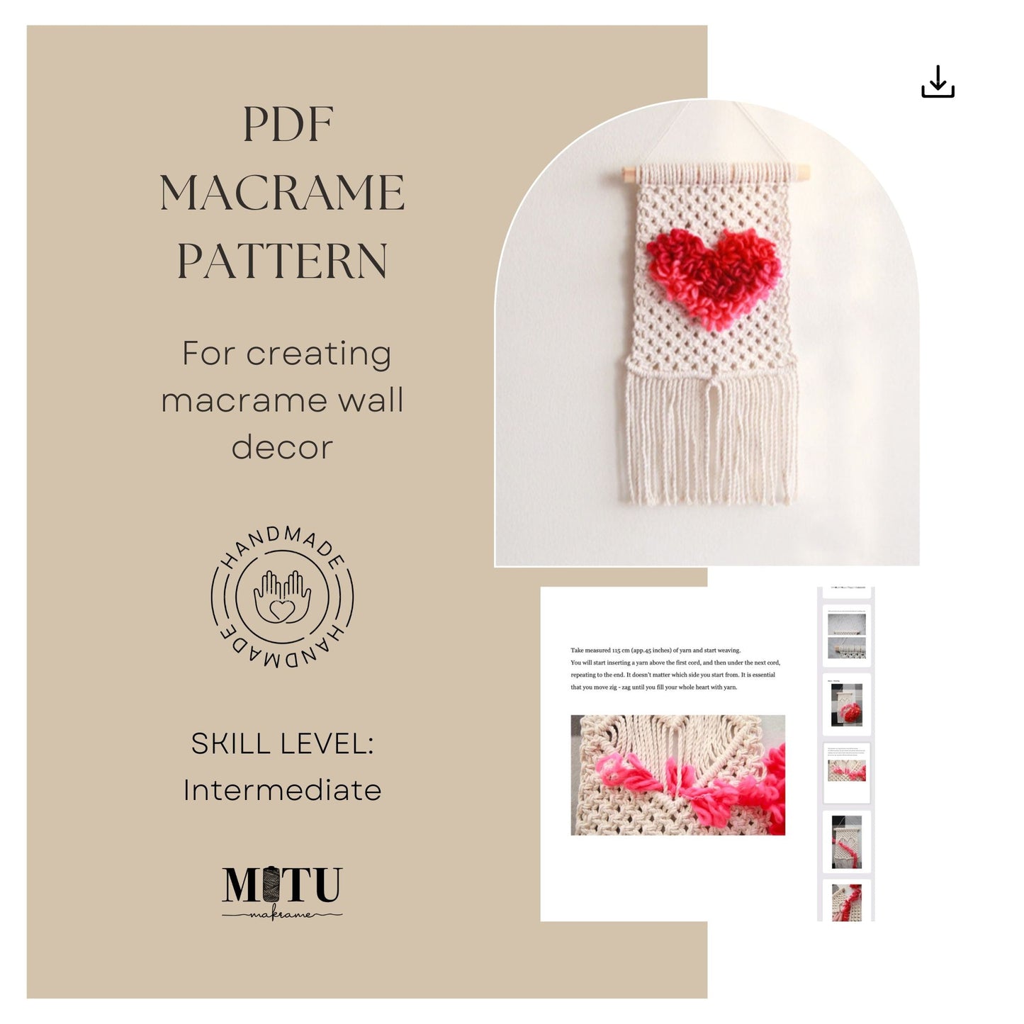 Macrame pattern ''Heart'' Wall Decor (pdf guide)