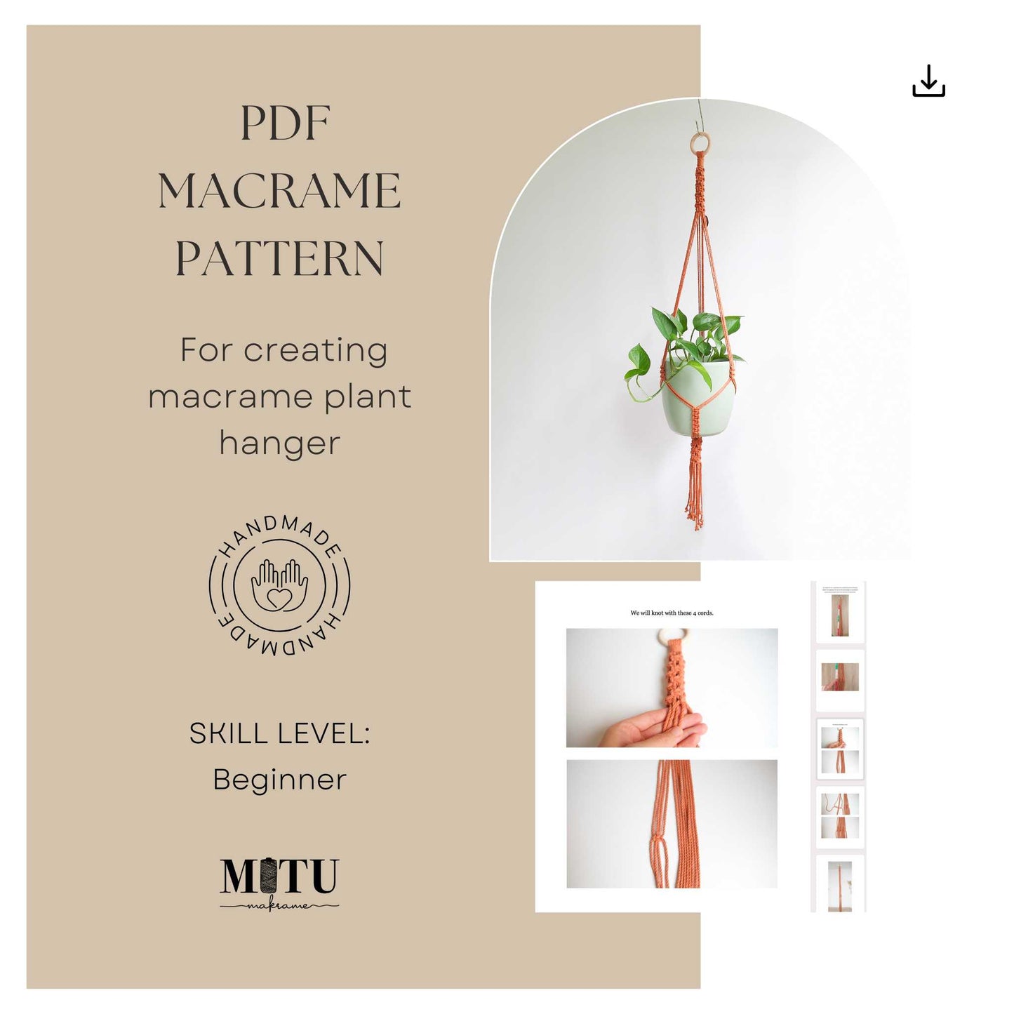 PDF Beginner Macrame Pattern for creating macrame plant hanger